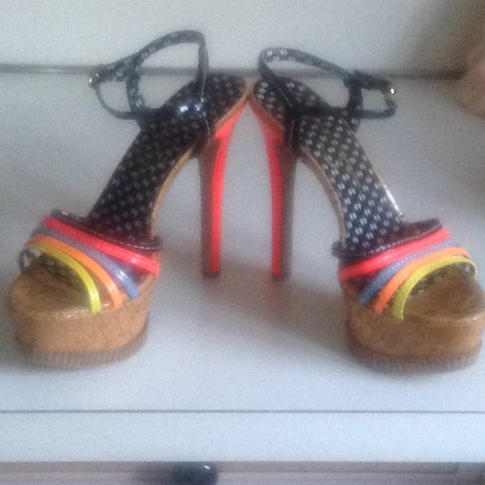 Multi Color Platform Heels Size 7 Patent Leather - image 3